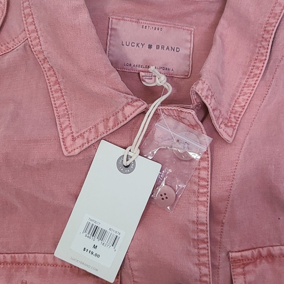 NWT Lucky Brand pink military style shirt medium - Picture 8 of 9